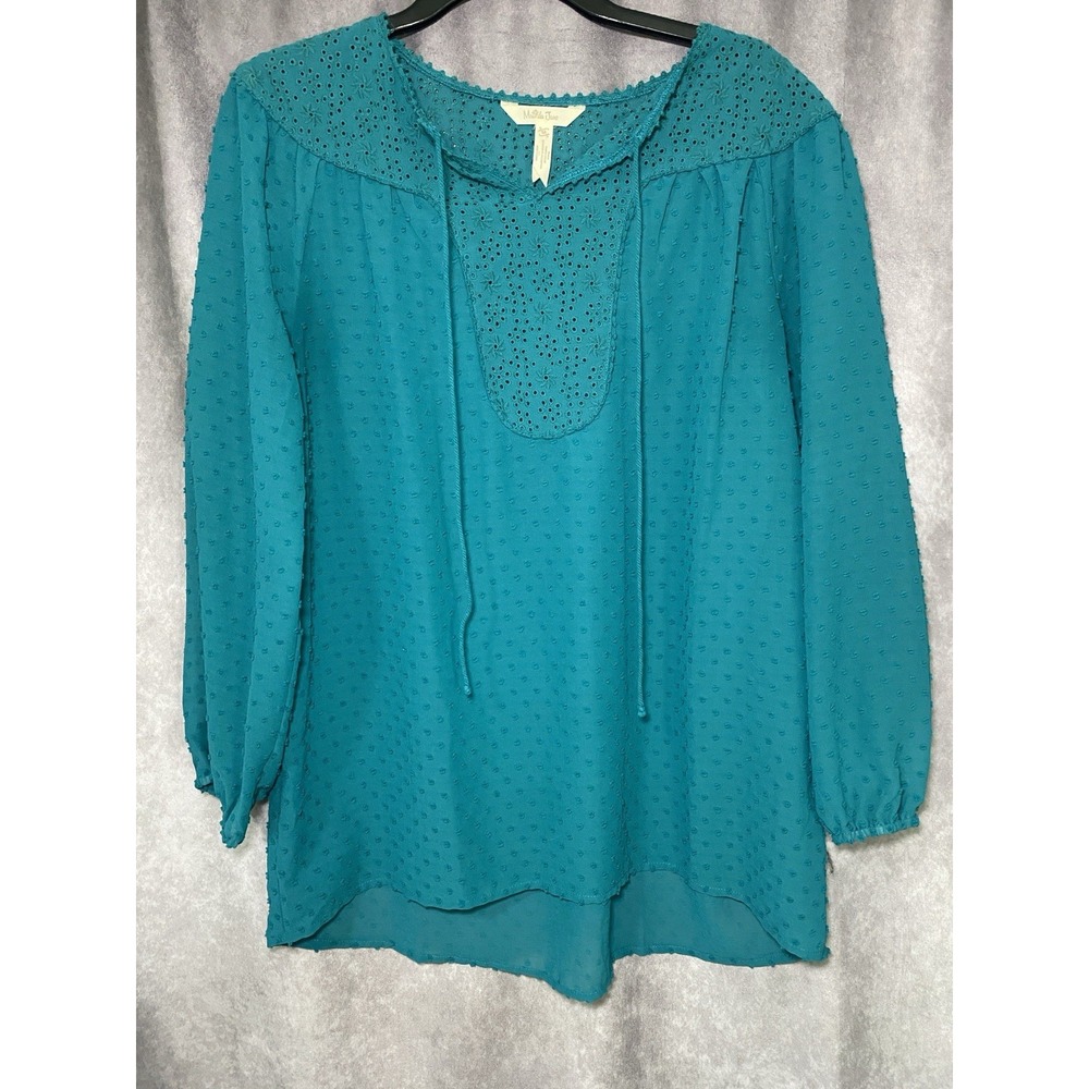 Matilda Jane Charisma Top Sheer Swiss Dot Once Upon A Time Eyelet Teal Shirt Med